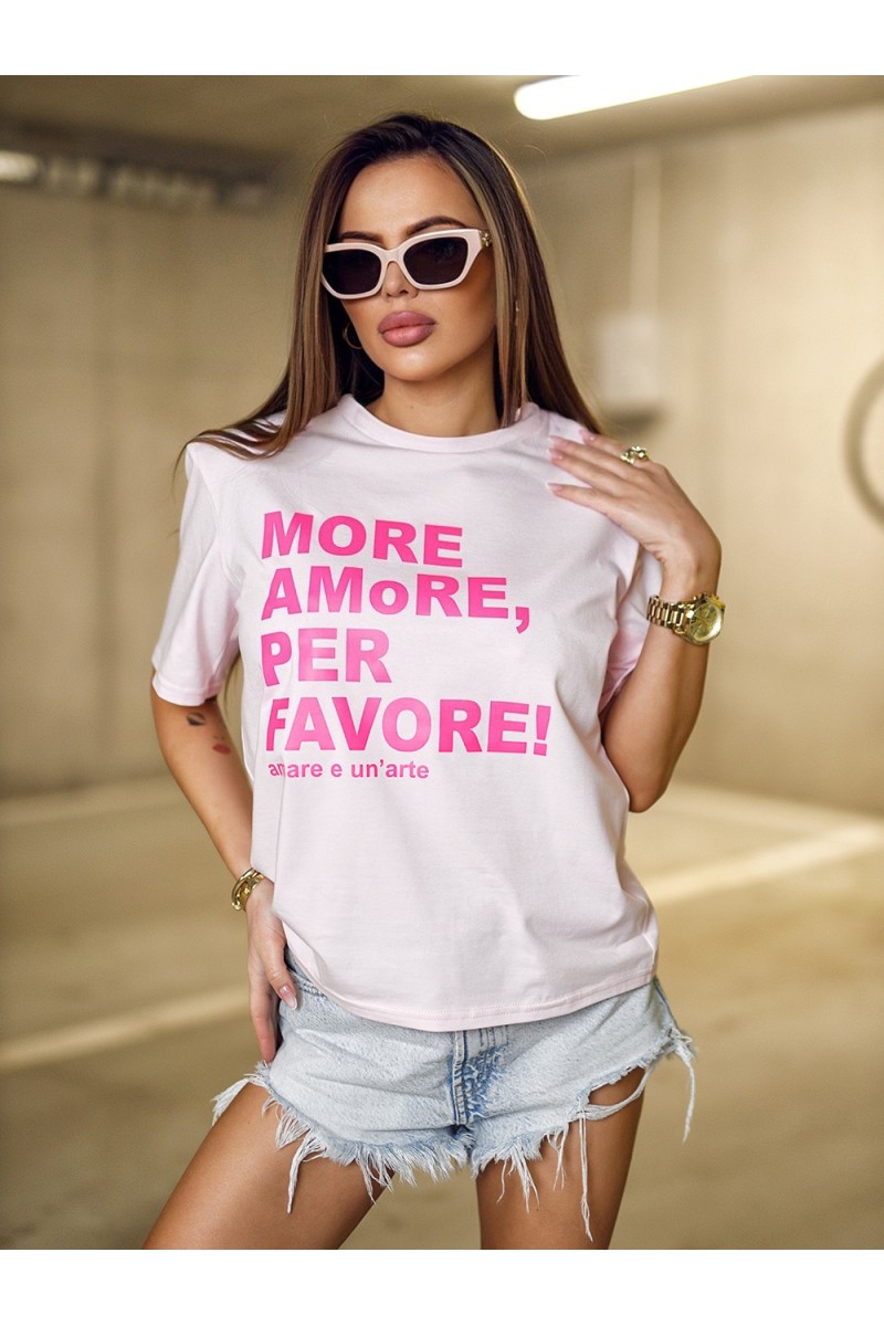T-shirt Damski MORE AMORE - pudrowy różowy