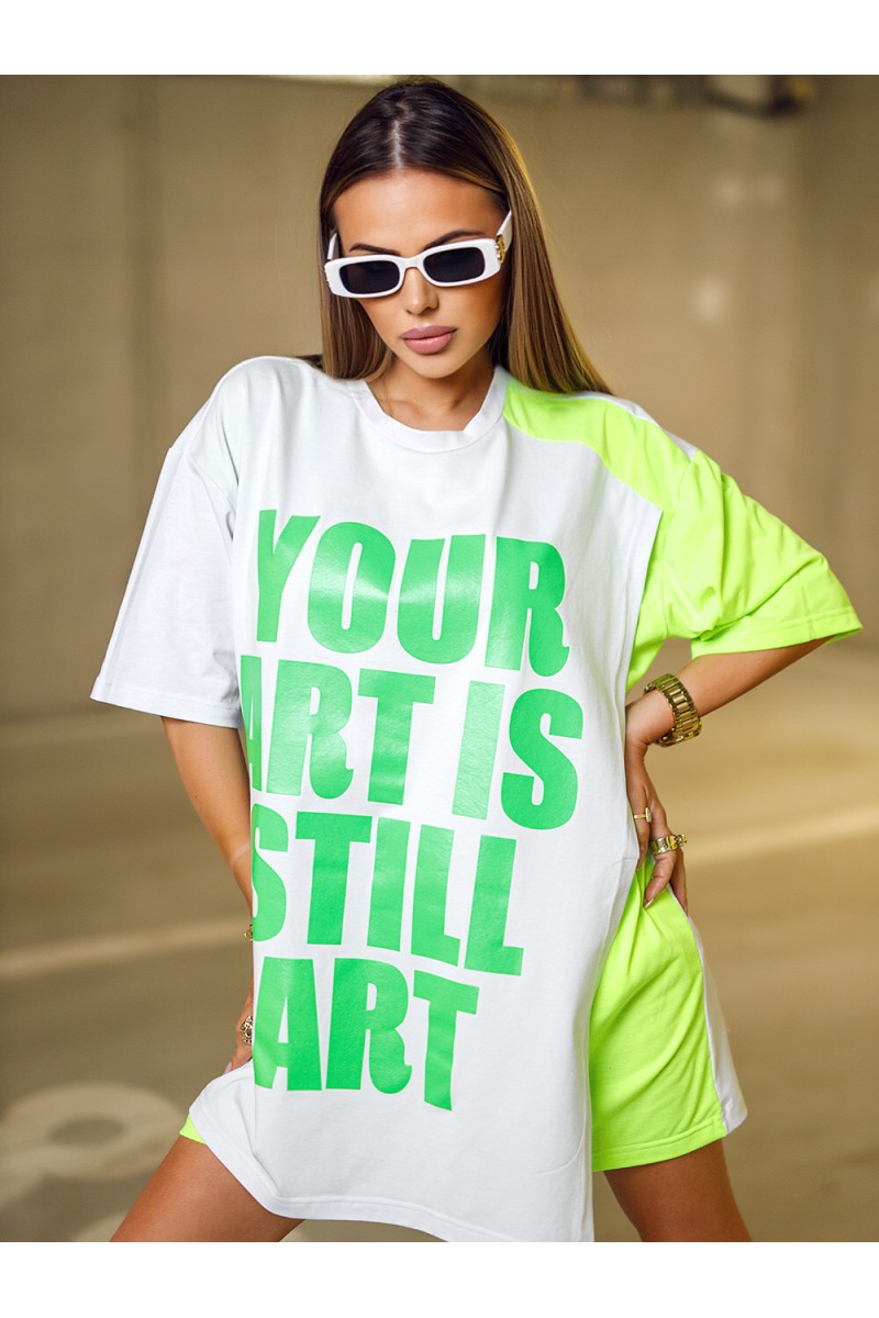 Bluzka Damska STILL ART - biały/żółty neon