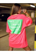 Tunika Damska BE HAPPY - różowy neonowy