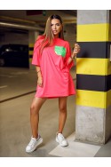 Tunika Damska BE HAPPY - różowy neonowy