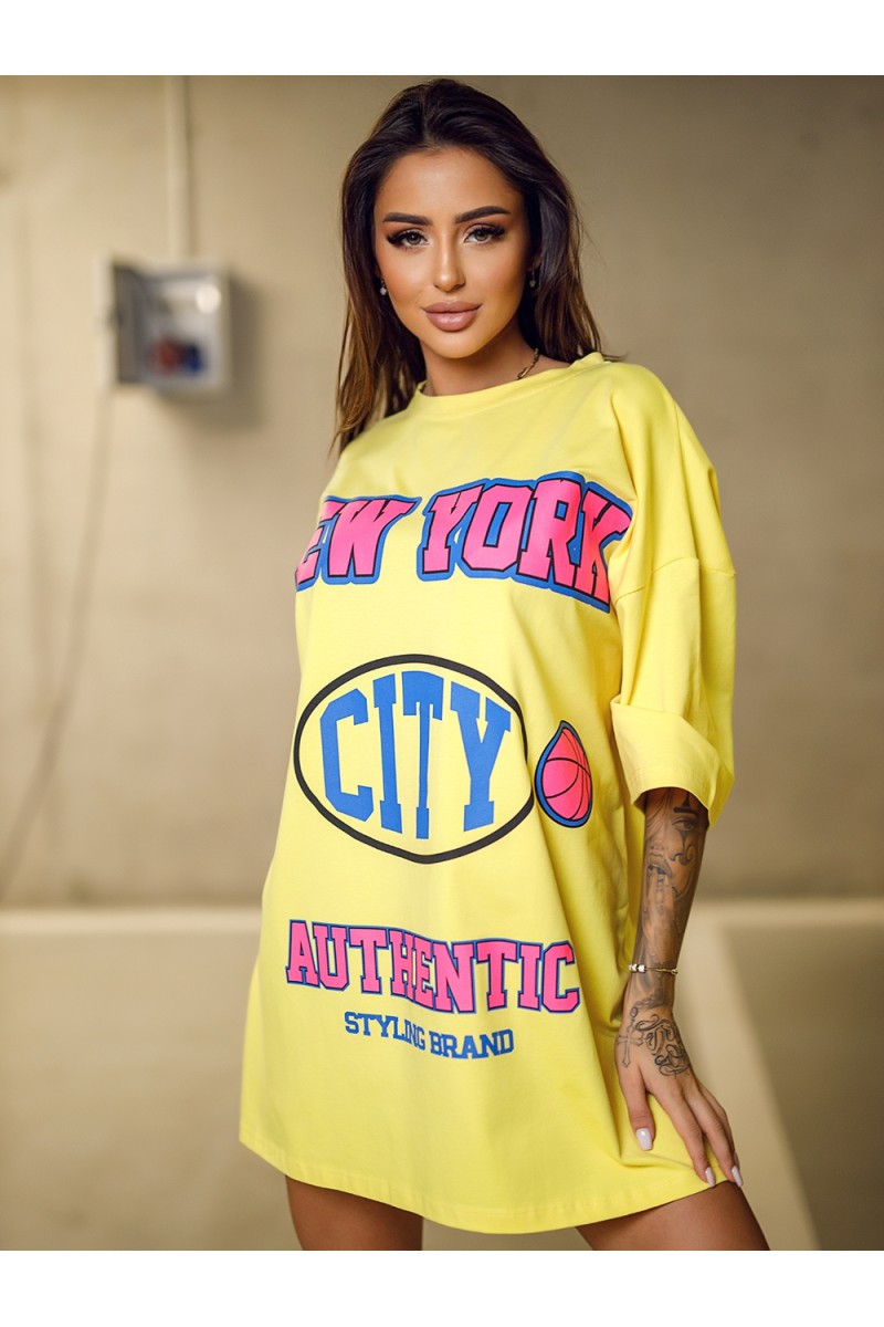 T-shirt Damski NEW YORK - żółty