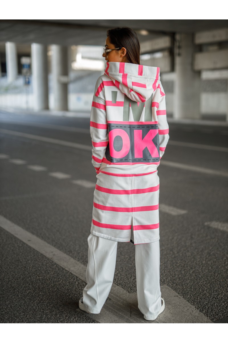 I'M OK Women's Sweatshirt - White / Neon Pink