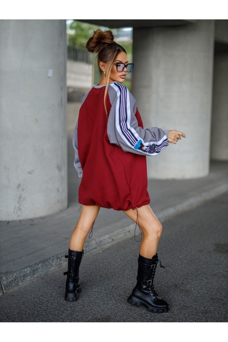 Bluza Damska VARIETY - bordowy / szary