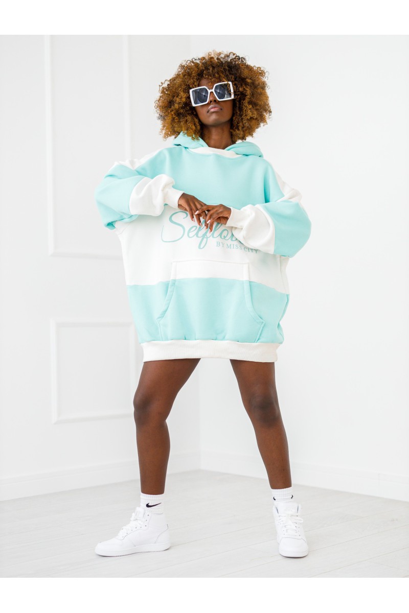 Bluza Selflove z kapturem - miętowa z ecru