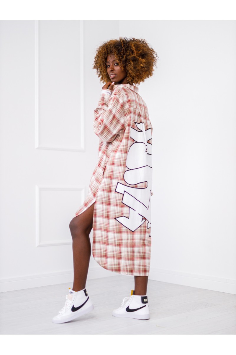 Kárované tričko Dlhé - béžové