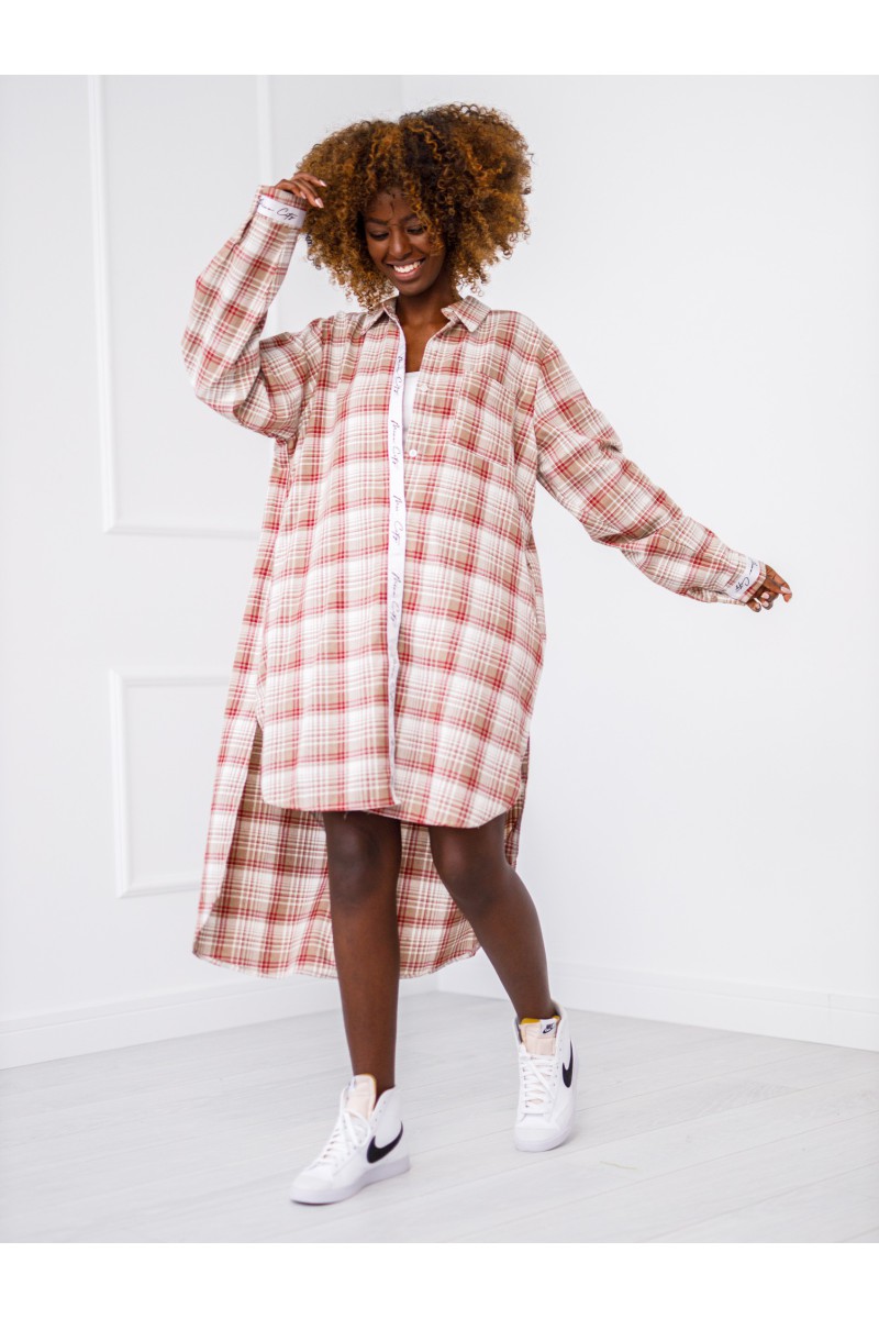 Long check shirt - beige