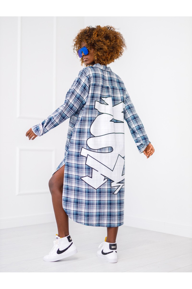 Long check shirt - dark blue