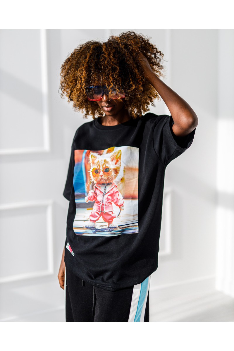 T - shirt cat - czarny
