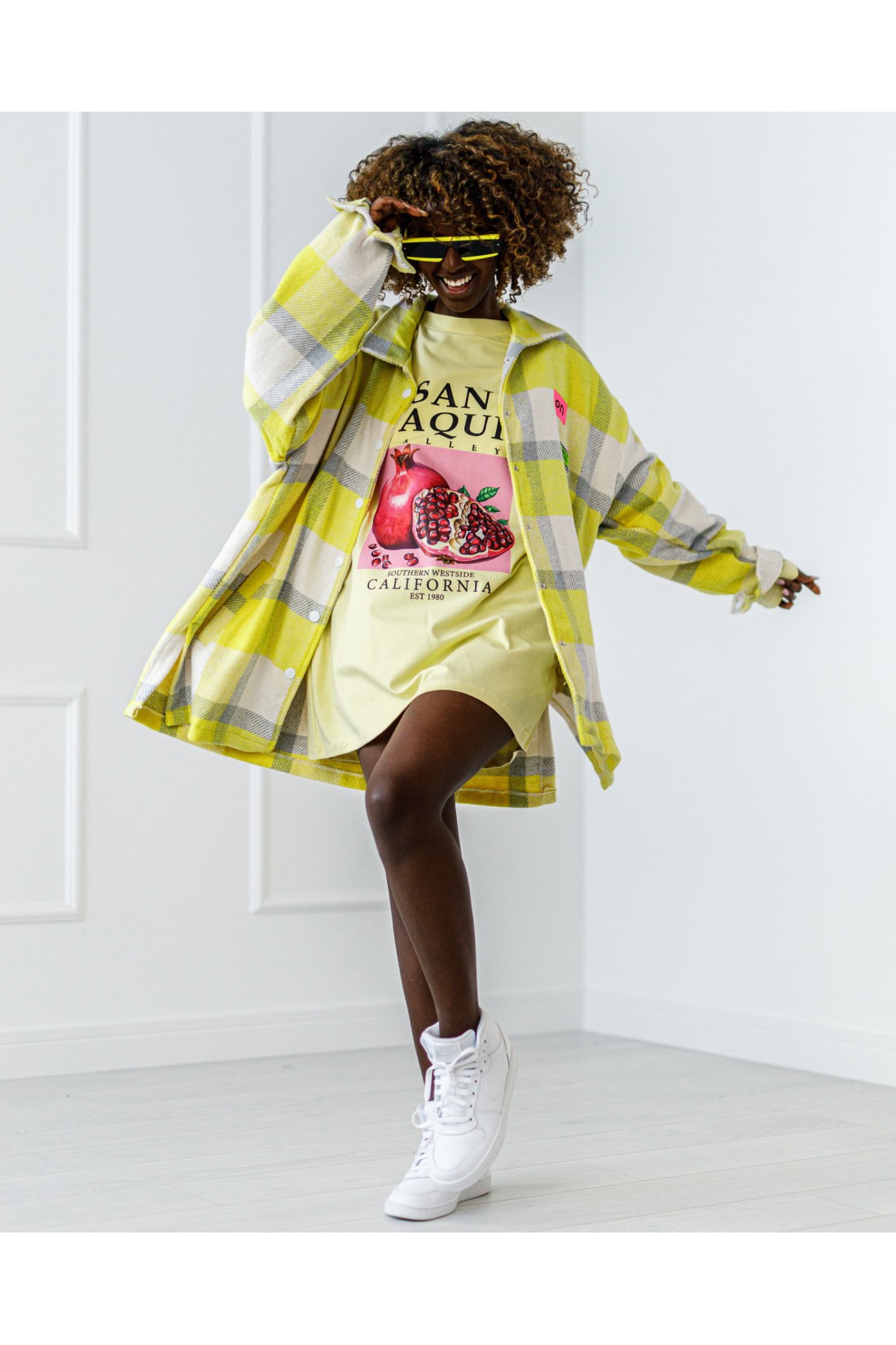 Károvaná bunda Lei - žltá