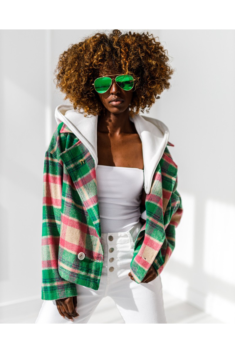 Žalias - rožinis - žalias švarkas