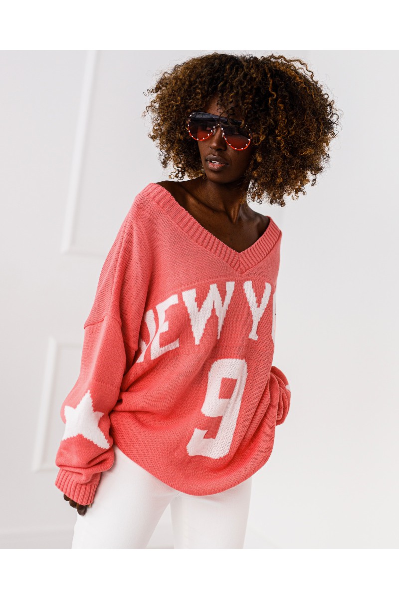 Pullover New York – korallenrot