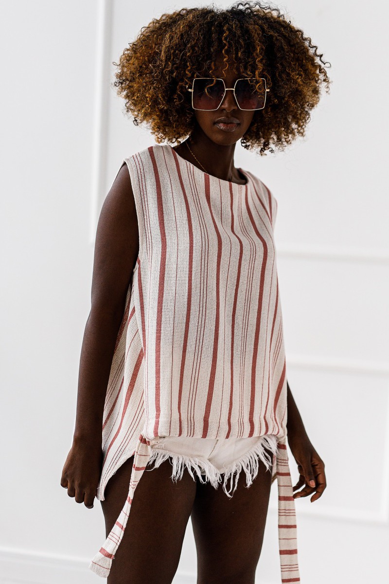 Bluse Rene – weiß – rosa gestreift