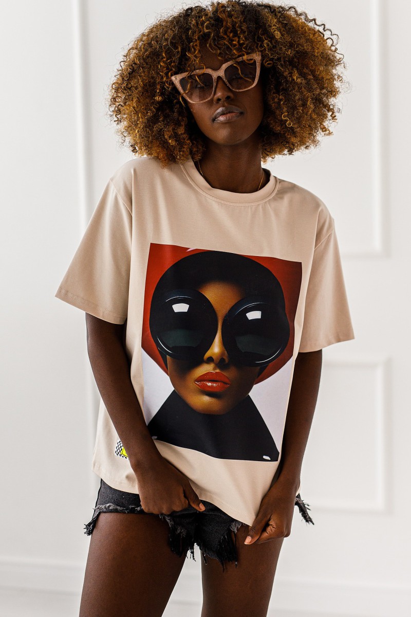 T - shirt glasses - beżowy