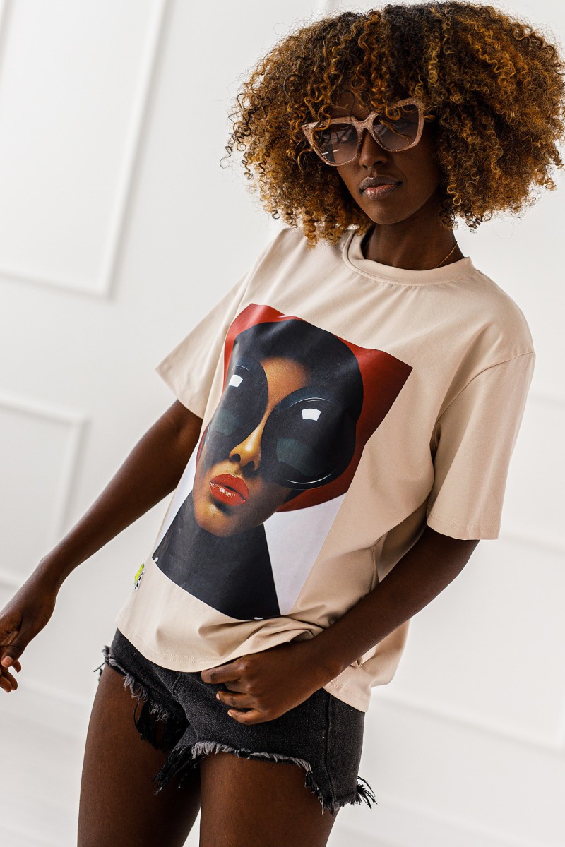 T - shirt glasses - beżowy