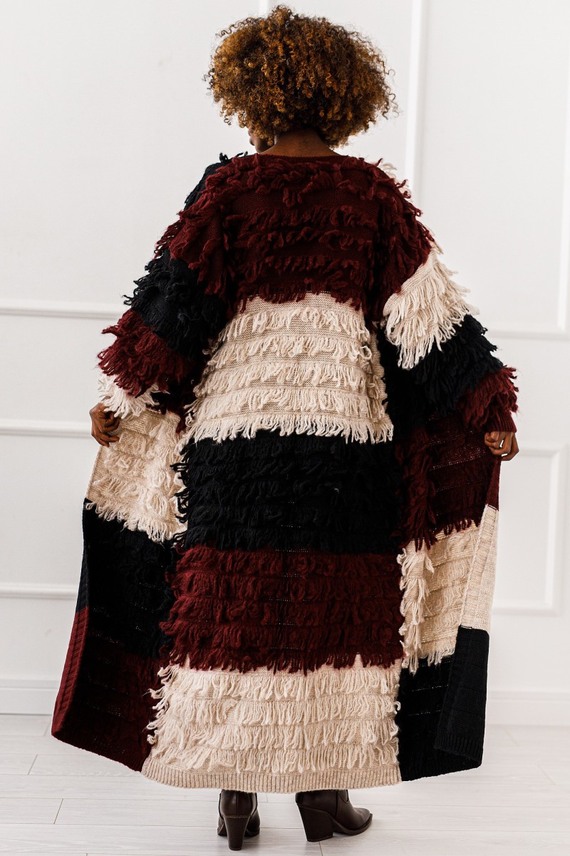 Kardigan Boho Dream - bordowy z czarnym