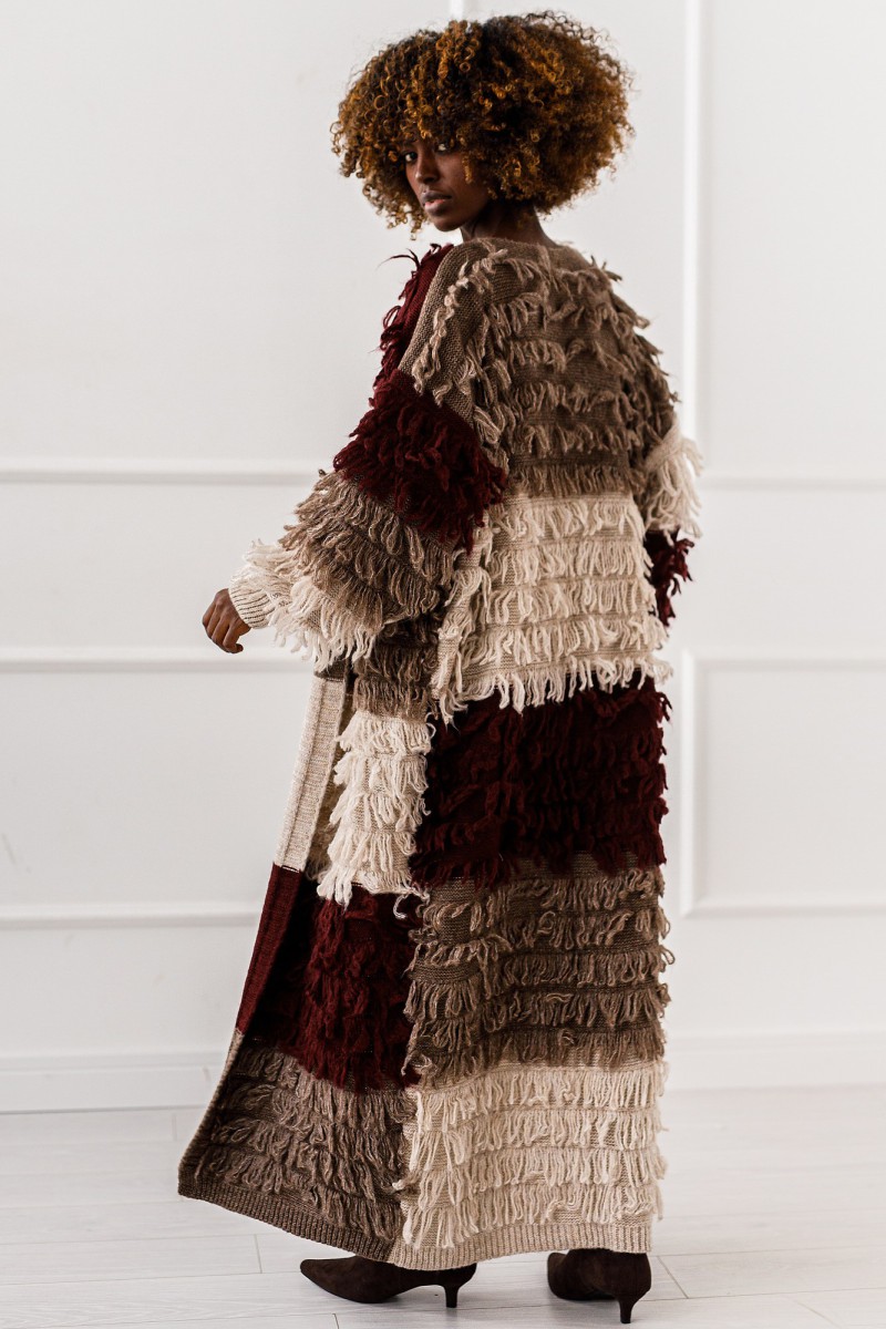 Kardigan Boho Dream - brązowy z bordowym