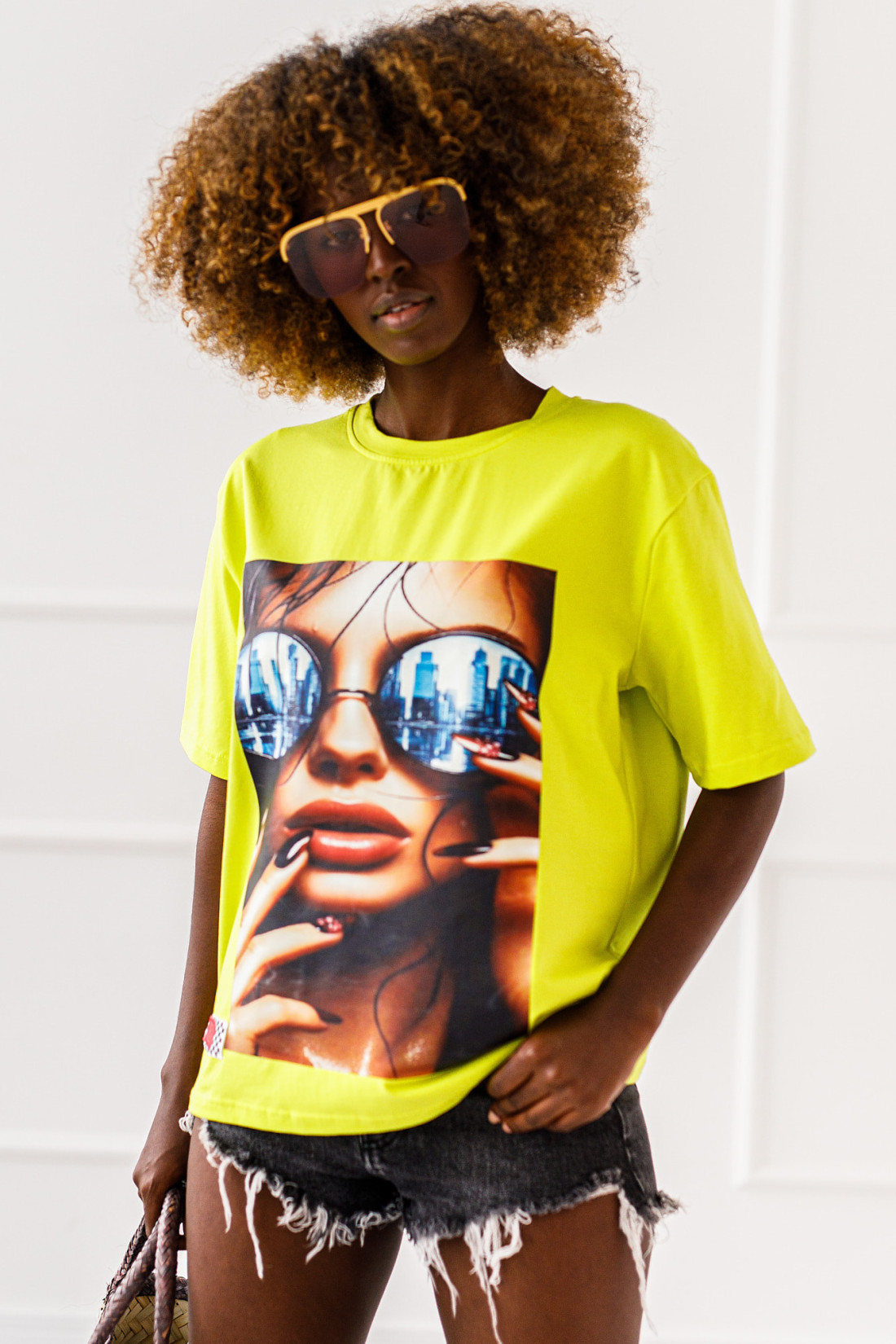 T - shirt glasses - limonkowy
